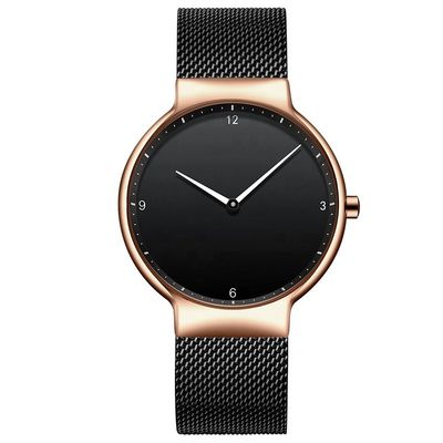 Black Dial Black Stainless Steel Strap Watch , Stainless Steel Back Quartz Watch