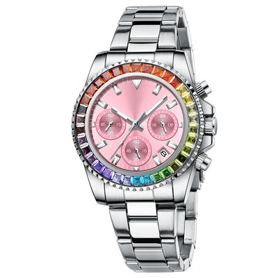 SUS304 Quartz Battery Wristwatches , Sweatproof Ladies Watches With Diamonds