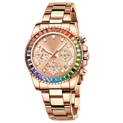 SUS304 Quartz Battery Wristwatches , Sweatproof Ladies Watches With Diamonds