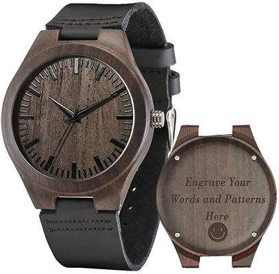 Hardlex mirror Mens Wooden Watches Engraved black sandalwood