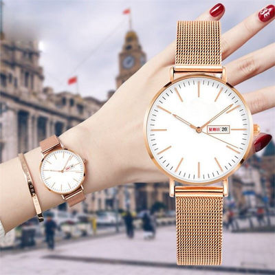 Rose Gold Women Quartz Wrist Watch 3BAR Waterresistant 3Needles