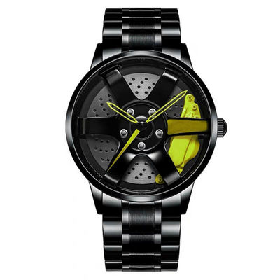 Racing Wheel Design Hollow Disc Watch Men's Alloy Strap Quartz Watch