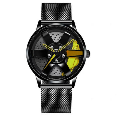 Racing Wheel Design Hollow Disc Watch Men's Alloy Strap Quartz Watch