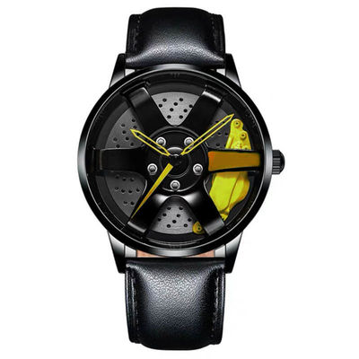 Racing Wheel Design Hollow Disc Watch Men's Alloy Strap Quartz Watch