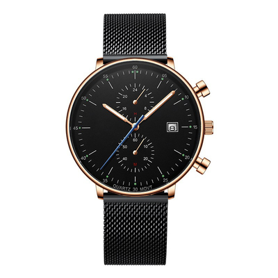 Men'S Luxury Business Casual Leather Strap Quartz Wrist Watch Initial