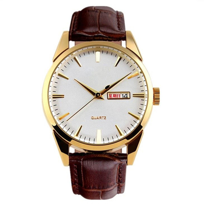 Couple Quartz Movement Watches With Leather Strap Classic Slub Pattern Business