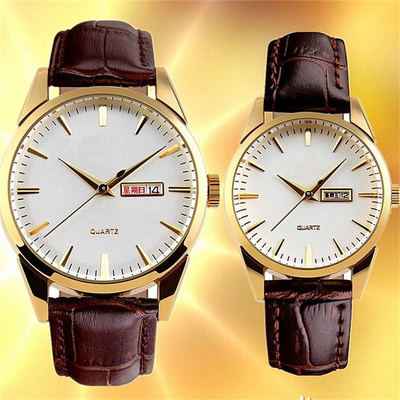 Couple Quartz Movement Watches With Leather Strap Classic Slub Pattern Business