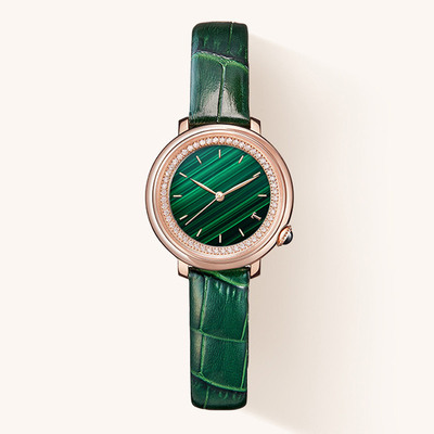 SS316L Women Quartz Wrist Watch Mineral Glass Leather Strap