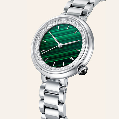 SS316L Women Quartz Wrist Watch Mineral Glass Leather Strap