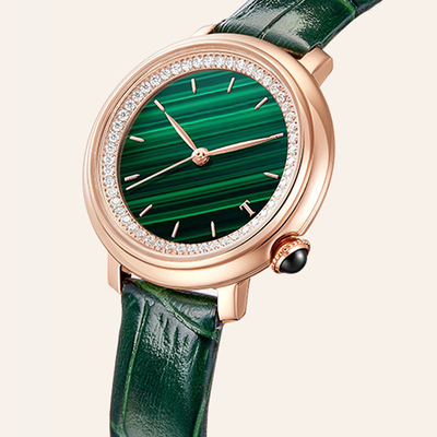 SS316L Women Quartz Wrist Watch Mineral Glass Leather Strap