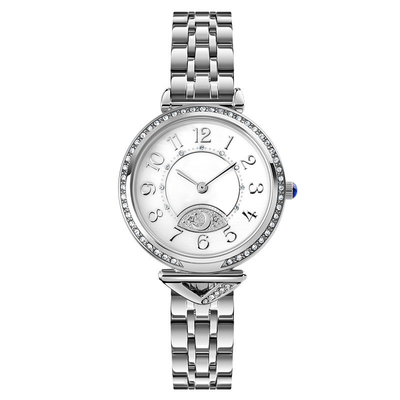 Vintage Dial Diamond Ladies Quartz Watch Dia 26.5mm Star Moon Steel Band