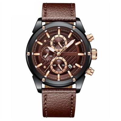 OEM Business Waterproof Men Watches Steel Buckle Three Eyes Six Stitches