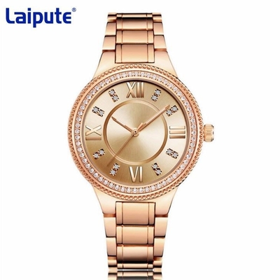 Aolly Case Women Quartz Wrist Watch Diamond Set Steel Belt 20cm Strap