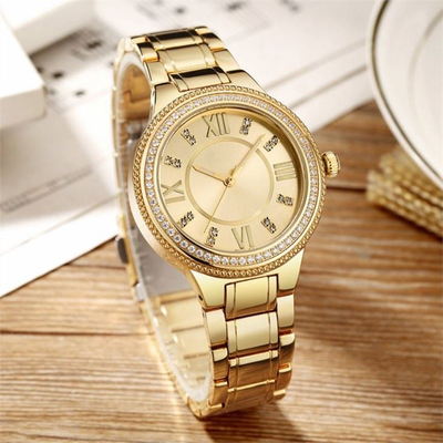 Aolly Case Women Quartz Wrist Watch Diamond Set Steel Belt 20cm Strap