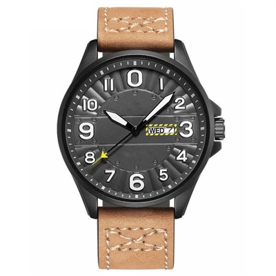 Double Calendar Alloy Quartz Wrist Watch 45mm Dial PU Chronograph
