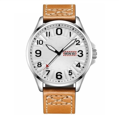 Double Calendar Alloy Quartz Wrist Watch 45mm Dial PU Chronograph