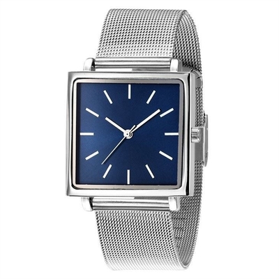 Stainless Steel Square Dial Watch Stylish Simple Mesh Belt 32mm Case