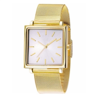 Stainless Steel Square Dial Watch Stylish Simple Mesh Belt 32mm Case