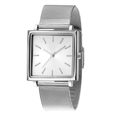 Stainless Steel Square Dial Watch Stylish Simple Mesh Belt 32mm Case