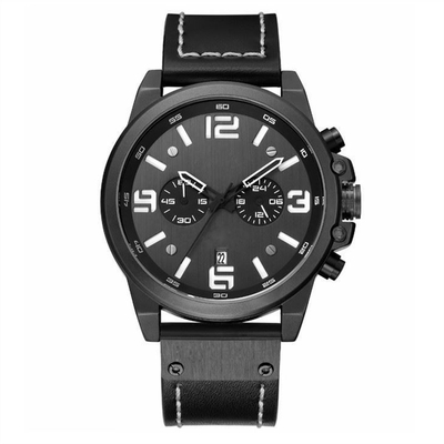 Waterproof Calendar Leather Men Watches Six Pin Sport 4.8cm Dia