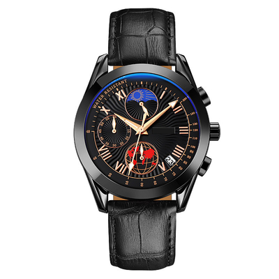 Multifunctional Triple Date Moonphase Watch Waterproof For Men