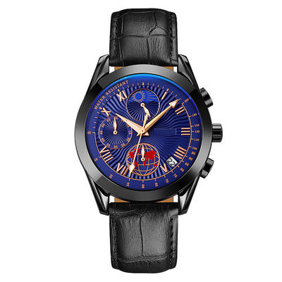 Multifunctional Triple Date Moonphase Watch Waterproof For Men