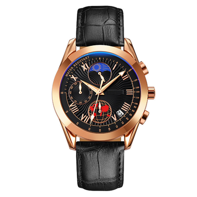 Multifunctional Triple Date Moonphase Watch Waterproof For Men