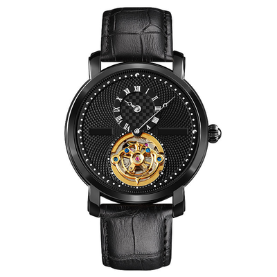 Waterproof Rotary Automatic Skeleton Watch , A Half Needle Tourbillon Mechanical Watch