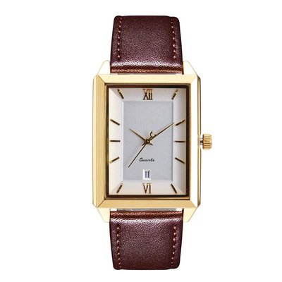 Square Shape Cowhide Strap Roman Scale Dial Big Date Watch For Lover