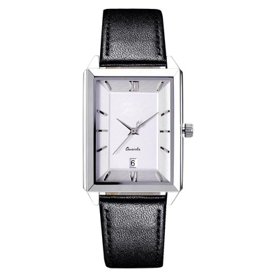 Square Shape Cowhide Strap Roman Scale Dial Big Date Watch For Lover