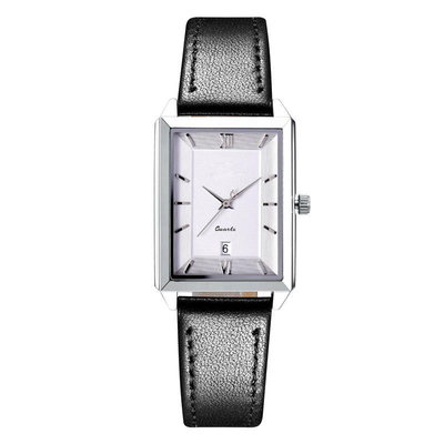 Square Shape Cowhide Strap Roman Scale Dial Big Date Watch For Lover