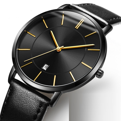 Ultra Thin Quartz Dress Watch Leather Simple Large Dial for Business Men