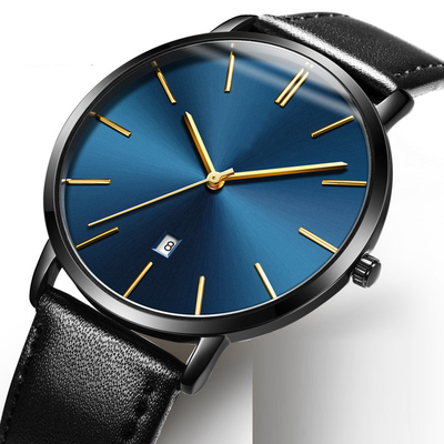 Ultra Thin Quartz Dress Watch Leather Simple Large Dial for Business Men