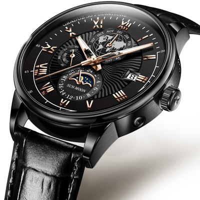 Business Professional Three Eye Mechanical Quartz Wrist Watches For Executives
