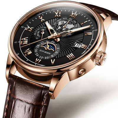 Business Professional Three Eye Mechanical Quartz Wrist Watches For Executives