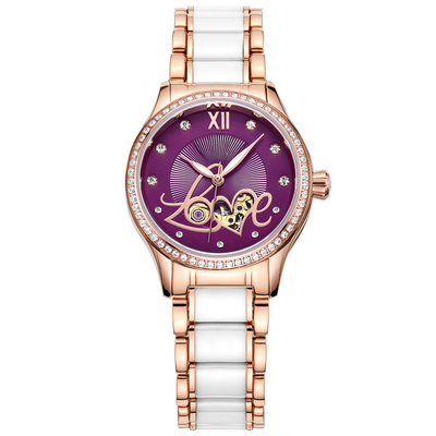 Ladies Manual Wind Up Watches Mechanical Fashion Skeleton Steel Ceramic Watch