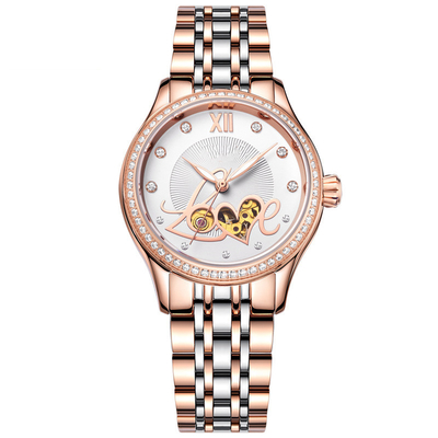 Ladies Manual Wind Up Watches Mechanical Fashion Skeleton Steel Ceramic Watch