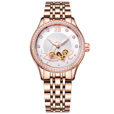 Ladies Manual Wind Up Watches Mechanical Fashion Skeleton Steel Ceramic Watch