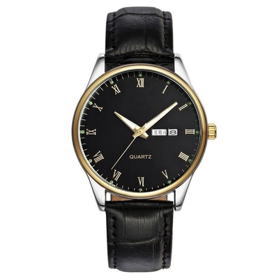 Brown Leather Strap Mens Wrist Watch Dual Calendar Luminous Quartz Anti Fog