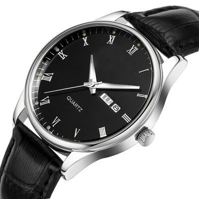 Brown Leather Strap Mens Wrist Watch Dual Calendar Luminous Quartz Anti Fog
