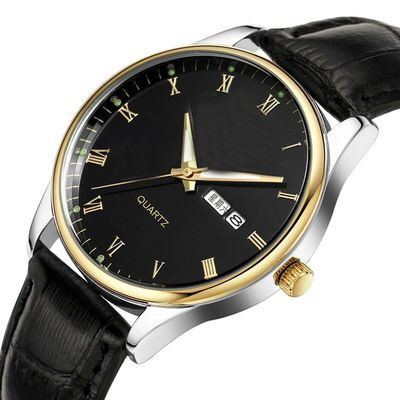Brown Leather Strap Mens Wrist Watch Dual Calendar Luminous Quartz Anti Fog