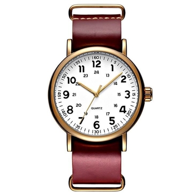 ODM Leather Band Chronograph Watch Brown Leather Strap Stainless Steel Buckle