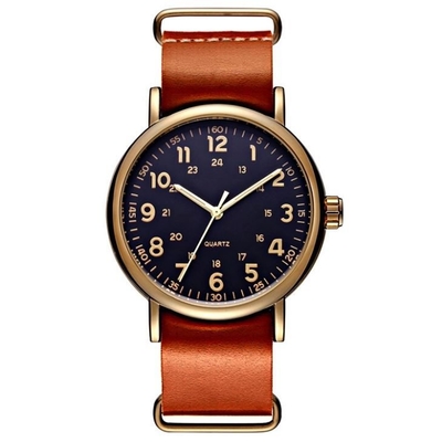 ODM Leather Band Chronograph Watch Brown Leather Strap Stainless Steel Buckle