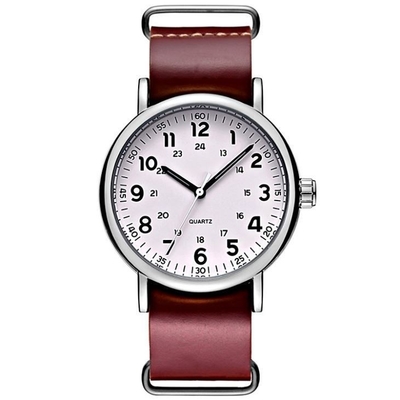 ODM Leather Band Chronograph Watch Brown Leather Strap Stainless Steel Buckle