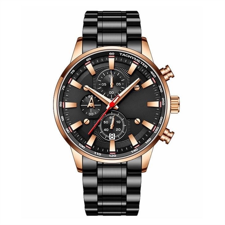 Sapphire Glass Mirror Men'S Multifunction Watches 30m Waterproof Steel Band Men Watch