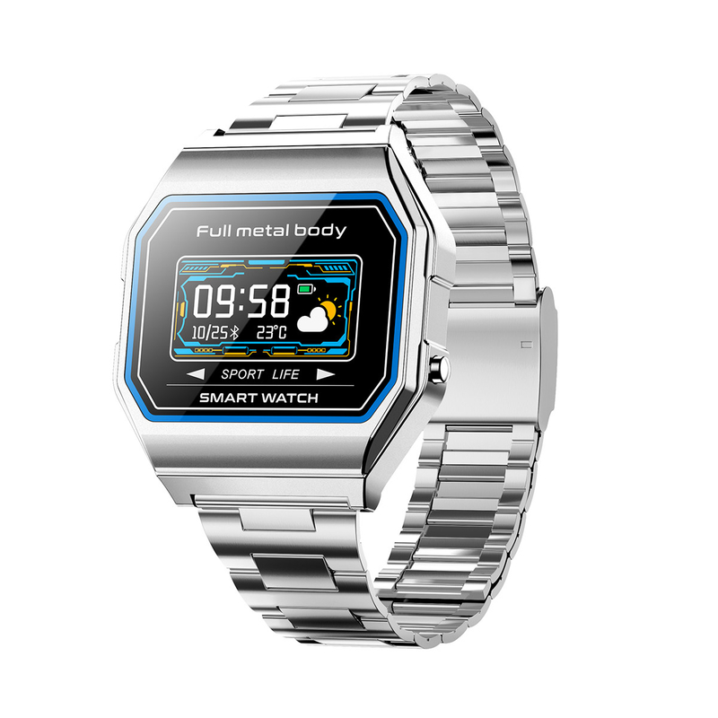 Metal Band Men'S Digital Watch Square 0.96inch Single Touch Analog Digital Watches
